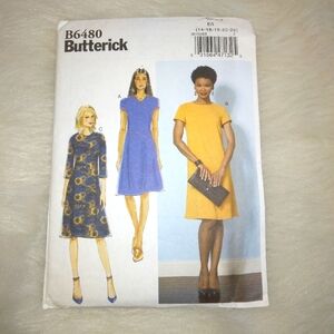 BUTTERICK B6480 SZ 14-22 EASY Misses fitted dress w/neckline sleeve variations